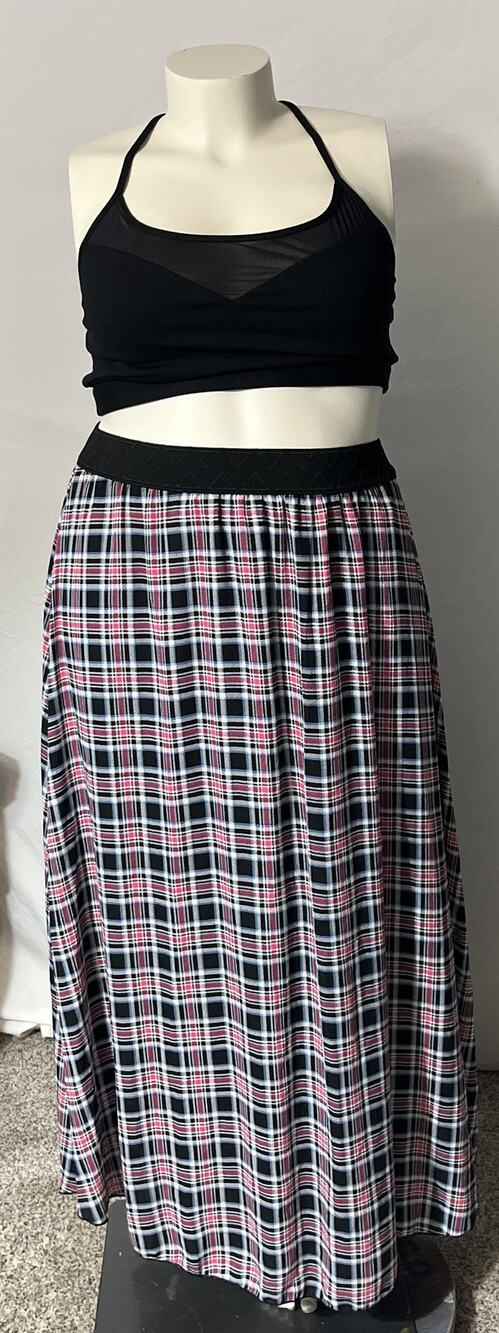 LuLaRoe Womens 2XL Pink Black Plaid Grid Elastic Waist Maxi Skirt Grunge